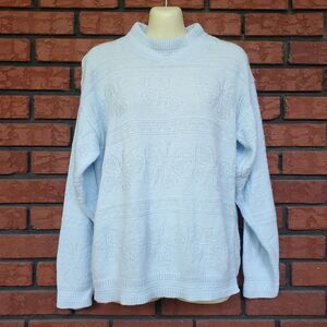 Vintage Butterfly Sweater Size M Light Blue Acrylic Glamour Knit 80s Made in USA